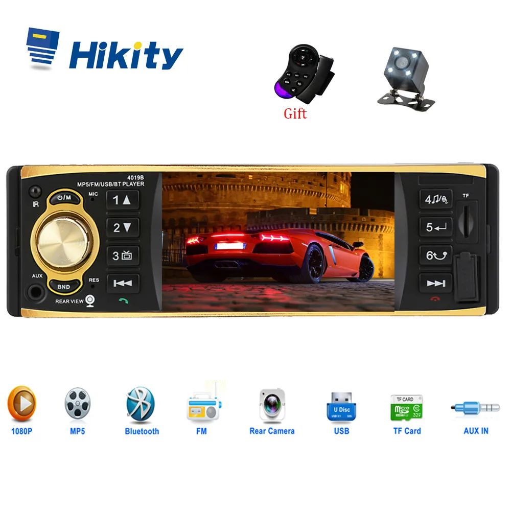 Hikity 1 Din автомагнитола 4019B аудио стерео USB AUX FM Bluetooth радио станция MP3 плеер с камерой заднего вида дистанционное управление