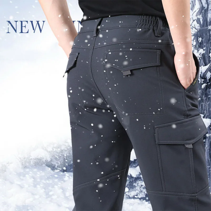 NUONEKO Men's Thick Fleece Hiking Pants Winter Men Warm Softshell Trousers Outdoor Sports Trekking Skiing Waterproof Pants PM32
