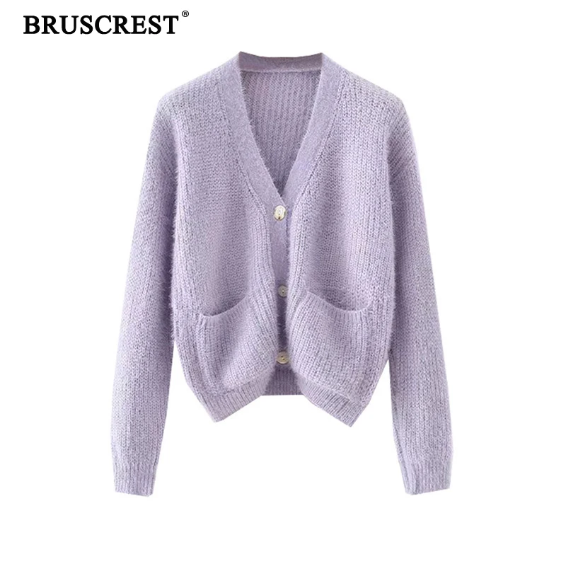 

Winter clothes Fall woman sweaters knitted vintage sweaters for women purple cardigan sweater korean long sleeve top cute v neck