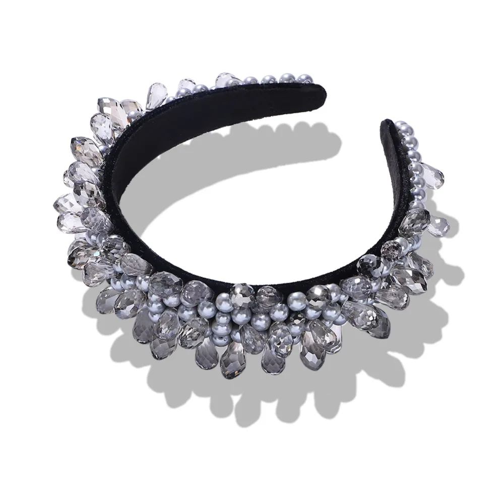 Vedawas Multi-Color Gem Baroque Headbands Women Diamond Hair Accessories Pearl Headband Girls Crown Flower Hairbands Head Wrap