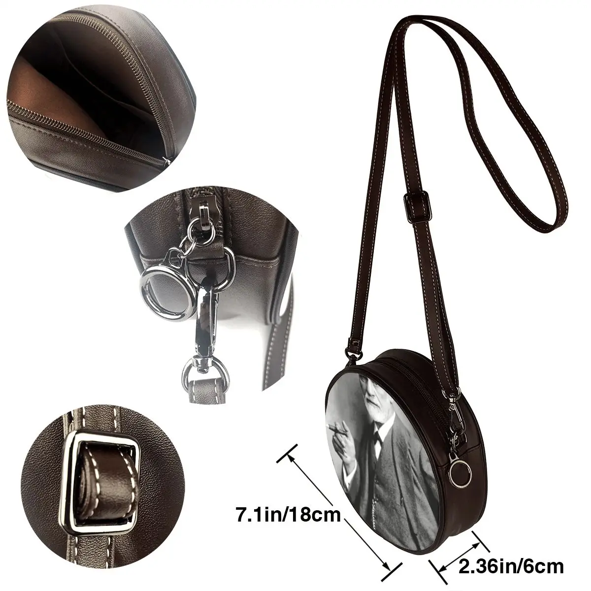 

Freud Shoulder Bag Streetwear Leather Round Bag Woman Gifts Retro Purse