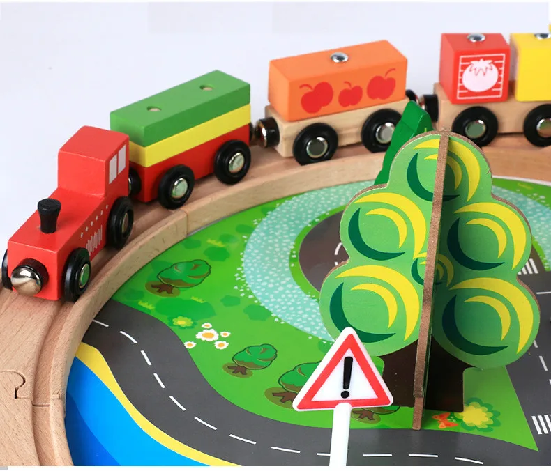 88pcs Montessori Wooden small train track set magnetic electric car head 3-7 years old boy building blocks children's toys