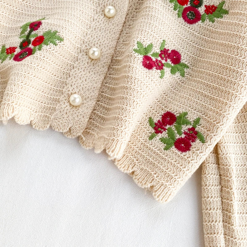 Вязаный кардиган с цветочной вышивкой короткий укороченный топ свитер женские