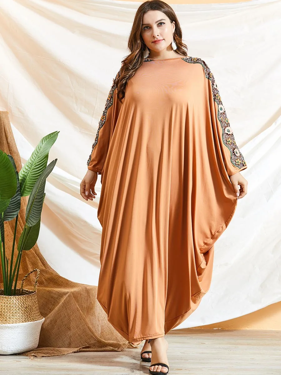 Свободный однотонный кафтан с рукавами летучая мышь, женское длинное платье большого размера в мусульманское платье макси исламе, арабское...