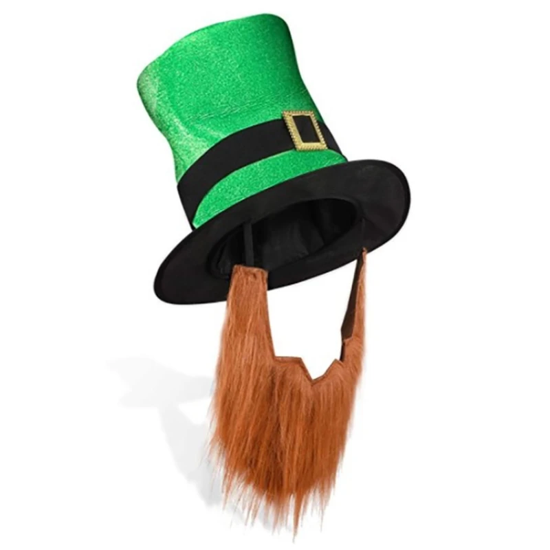 

Saint Patricks Day Green Hat Costume Leprechaun Top Cap Carnival Prop Hats Beard