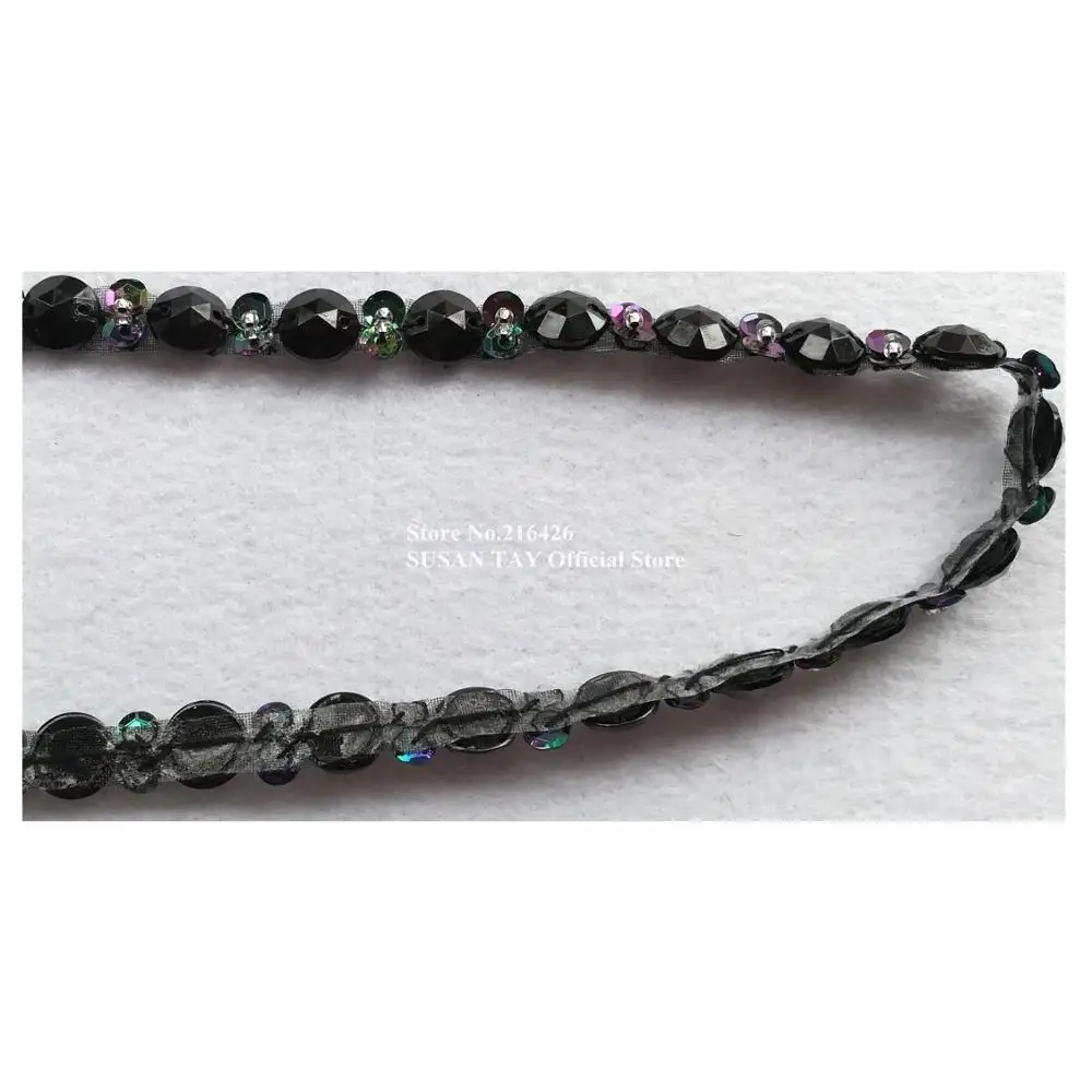 1 ярд х Новинка пришивное черное платье ручной работы с бисером и блестками