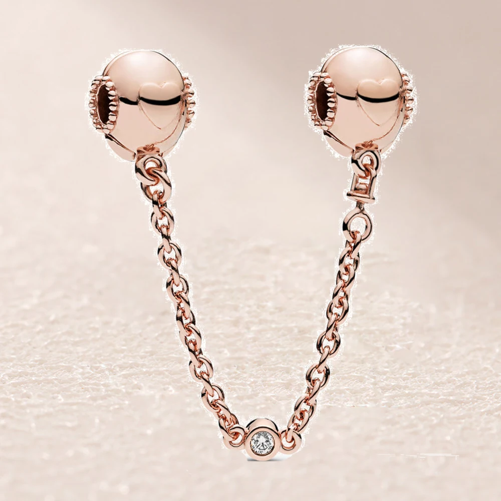 

787636CZ Rose Embossed Hearts Safety Chain