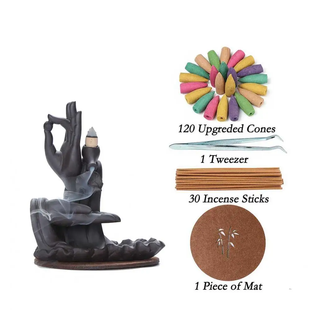 

Purple Clay Buddha Hand Backflow Incense Burner Holder 120pcs Mountain River Handicraft Incense Holder Porcelain Handmade Censer