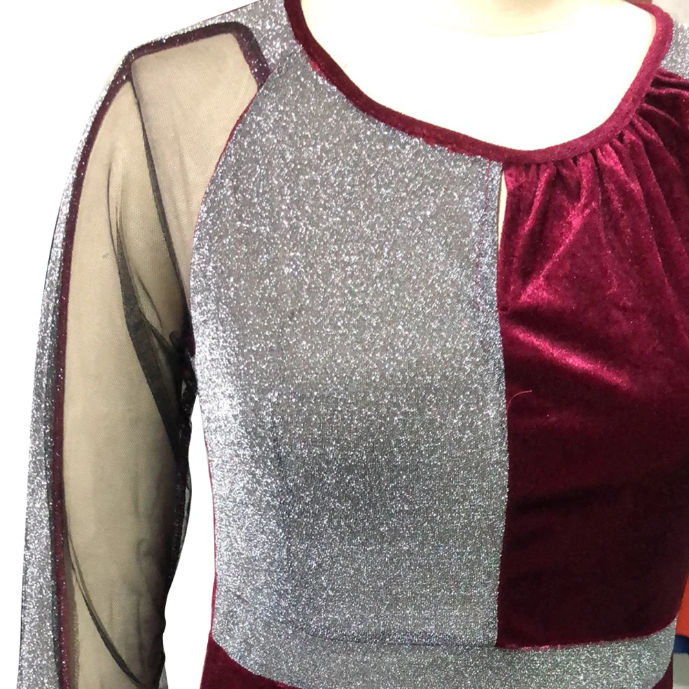 Сексуальное женское Прозрачное платье с длинным рукавом и блестками