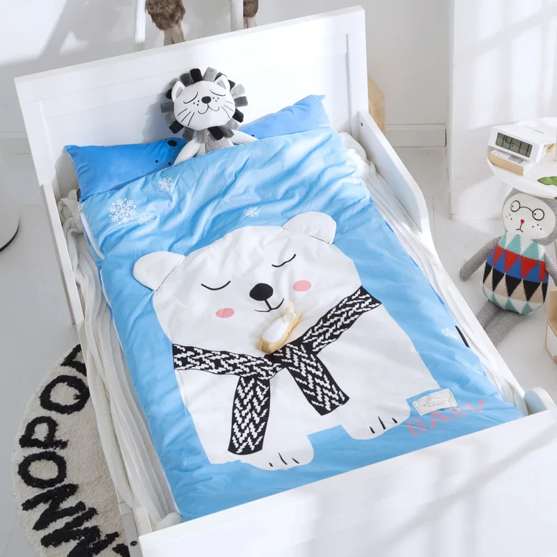 

Home bed baby sleeping bag 100% Cotton + soft fleece Boy Girl Child fleabag AB side fox bear mothercare kids body cover 70*150cm