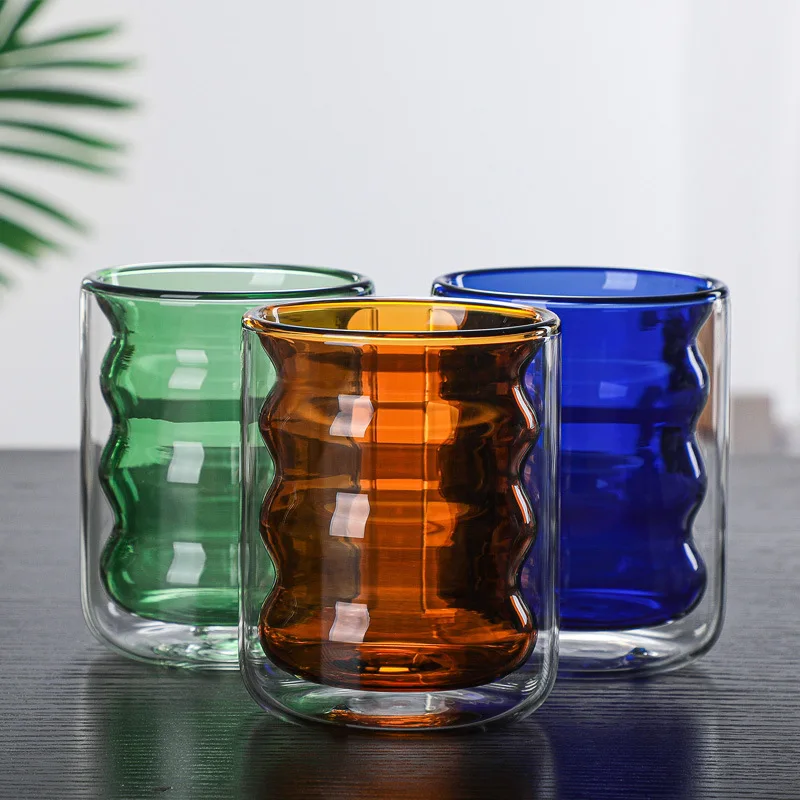 

Creative Glass Cup Heat-resistant Tumbler Drinkware Tea Juice Milk Coffee Mug Home Water Glasses Ripple Mug