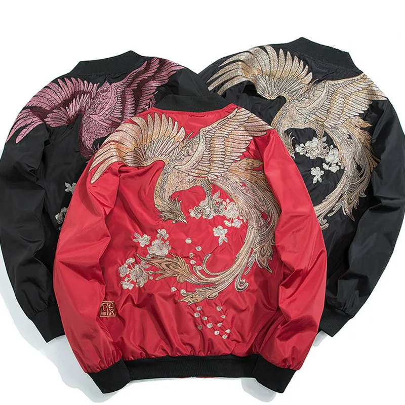 

Winter Pilot Bomber Jacket Men Women Bird Phoenix Embroidery Baseball Thick Warm Male Youth Couples Coat Japan Streetwear