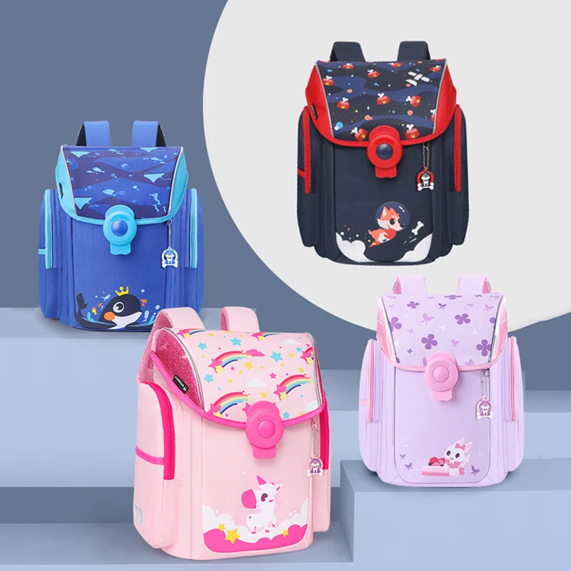 

Дизайнерская детская школьная сумка с замком, Большой Вместительный школьный рюкзак для мальчиков и девочек, ортопедическая водонепроница...