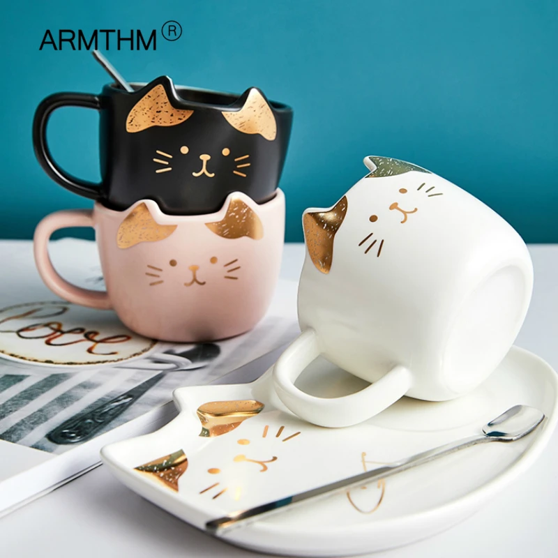 200 мл Керамика милый кот посуда чашки Кофе чашка с подносом и крышкой Ложки Посуда