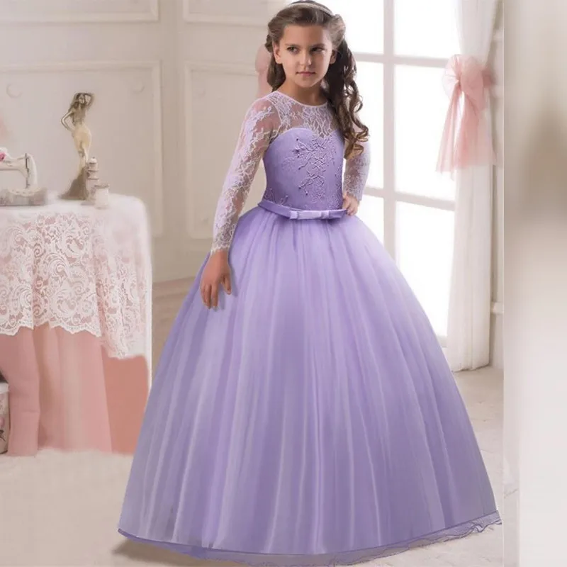 Girl Dress Dresses Floral Print Purple Wedding Gown Vestido Kids Clothes Princess Long Tulle Teenage 8 10 12 Years | Детская одежда и