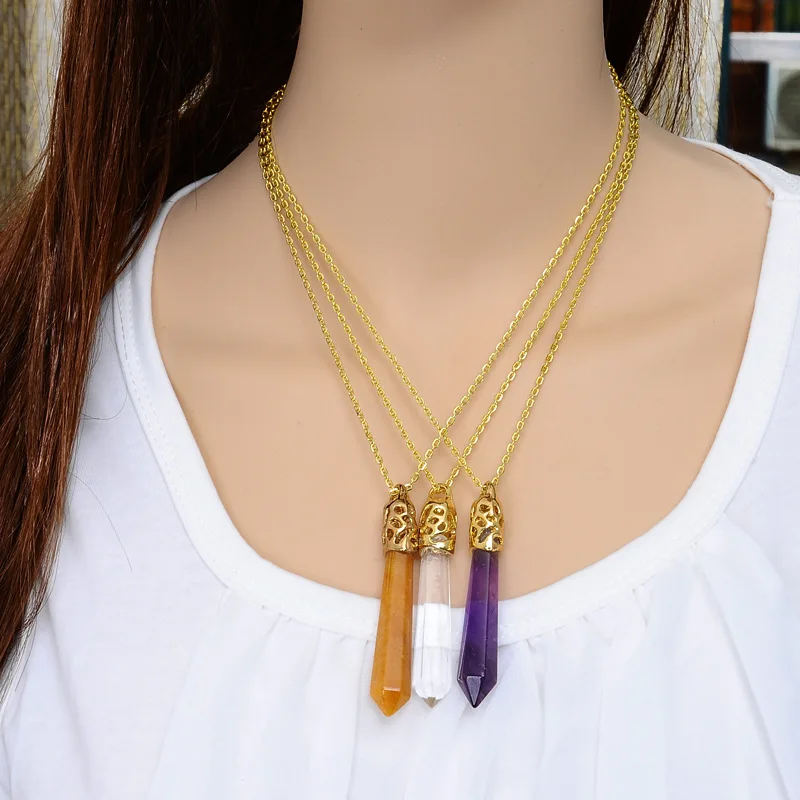 Ожерелье с подвеской из натурального хрустального камня короткое шестигранное