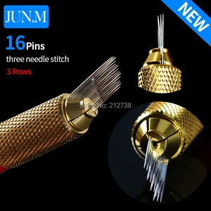 Бесплатная доставка 50 шт 3 ряда линии 16pin ИГЛЫ Перманентный макияж бровей Иглы лезвия для Microblading ручка ручная вышивка