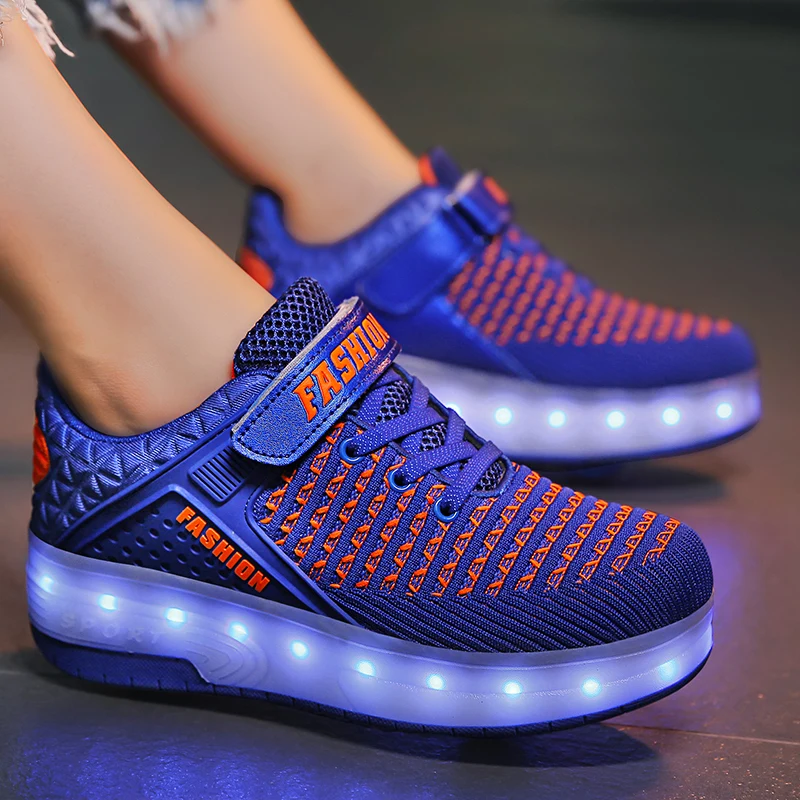 

New Pink USB Charging Fashion Girls Boys LED Light Roller Skate Shoes For Children Kids Sneakers With Wheels Two wheels led shoe