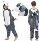 Пижама кигуруми с животным, зимний флисовый комбинезон для мальчиков и девочек
