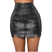 High Waist Zip Fashion Bodycon Black Faux Leather Mini Skirts PU Leather Club Pencil Skirt for Women Lady Faldas Mujer Moda 2021
