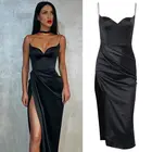 Женское сексуальное облегающее платье с разрезом, облегающие вечерние Клубные платья на бретелях, Черное женское платье 2020