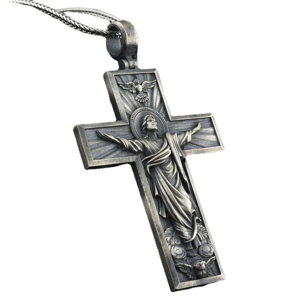 

Religious Jesus Cross Christian Catholic Retro Style Pure Tin Men's and Women's Pendant Necklace Jewelry