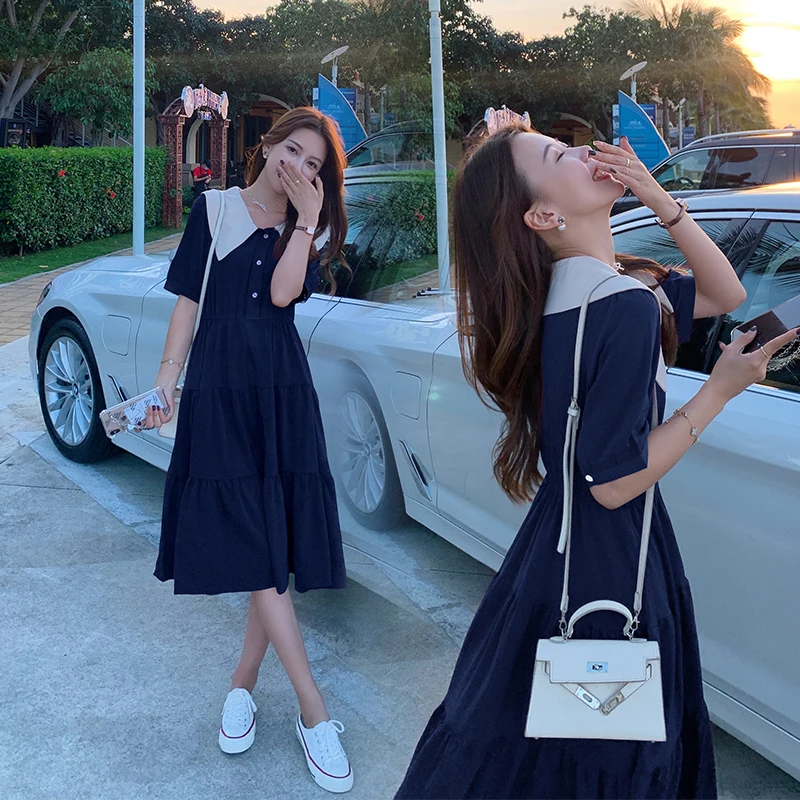 

2021 new summer girl plus size wine red dress ladies soft wind loose dress ladies fashion temperament short-sleeved French dress