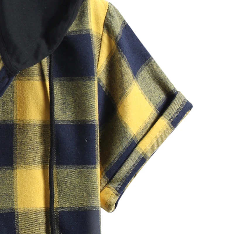 

Men Hooded Shirts 2021 New Fashion Korean Short Sleeve Spring Summer Plaid Shirt Casual Slim Fit Plus Size Cotton Men's Clothing