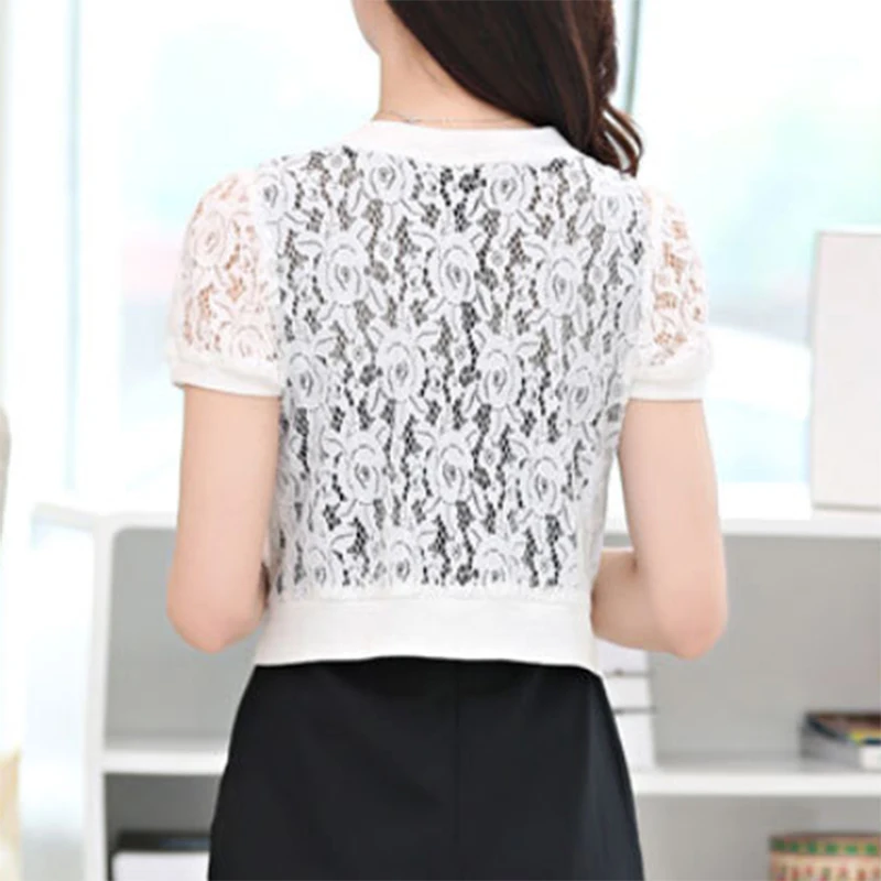 

Women Shirt Summer Half Sleeve Sheer Soft Chiffon Open Front Tops Cardigan Thin Short Lace Shirt