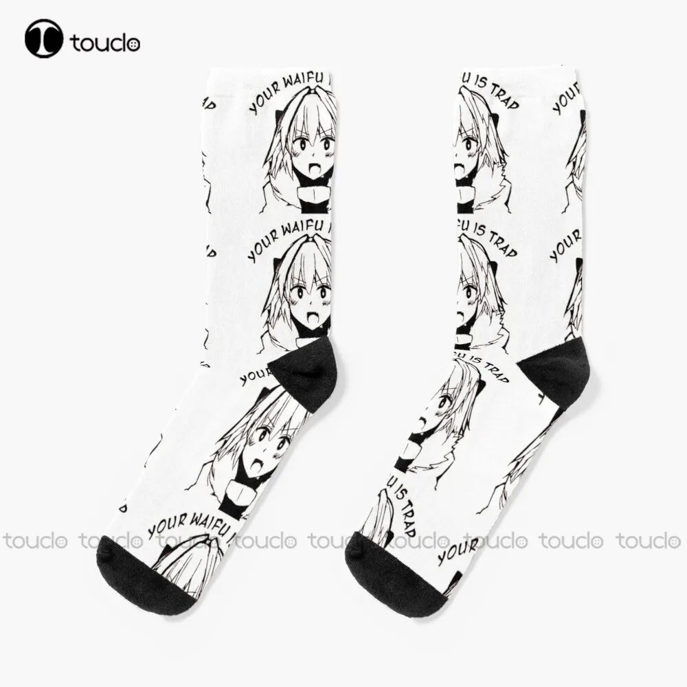 

Your Waifu Is Trap Socks Mens Black Crew Socks Personalized Custom Unisex Adult Teen Youth Socks 360° Digital Print Funny Sock