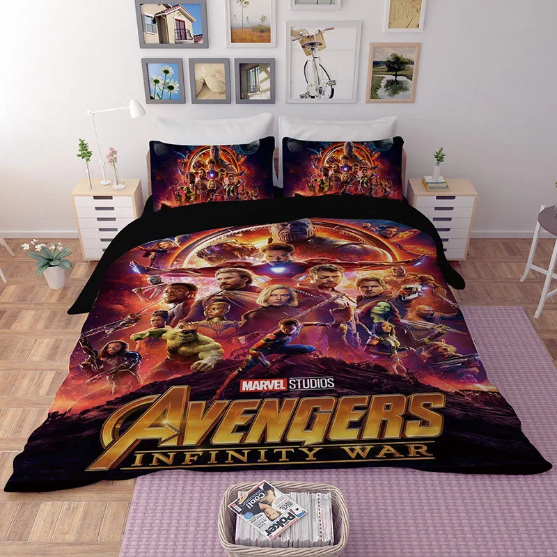 

Home Textile Disney Avengers Iron Man Hulk Print Comfortable Duvet Quilt Cover Pillowcase Boys Bedroom Decoration Bedding Set