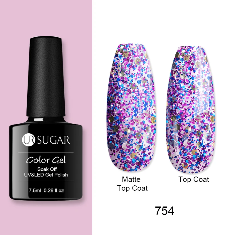 glitter754 Ur Sugar 7,5 мл голографический гель для ногтей с блестками лак лазер розовый фиолетовый жемчуг оболочка Полупостоянный замачиваемый УФ Гель-лак для ногтей лак - Цвет: glitter754