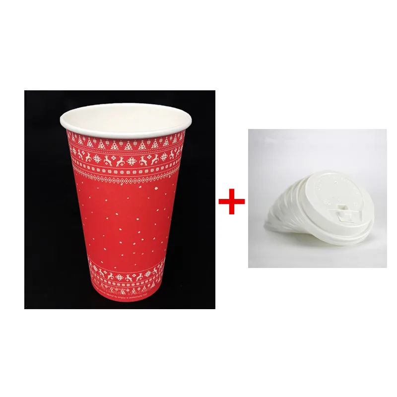 cup and lid1 50 шт красный одноразовый Бумажный стаканчик 400 мл/500 мл подарок для рождественской вечеринки молоко чай кофе горячий напиток чашка с крышкой на вынос пакет - Цвет: cup and lid1
