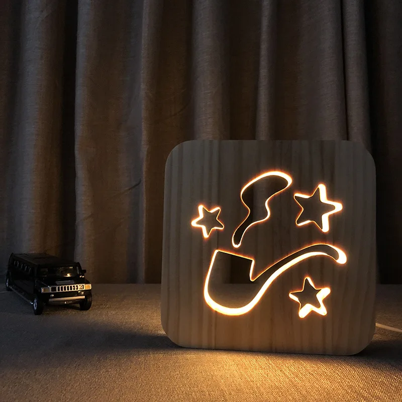Creaitive Horse Wolf 3D деревянный светодиодный ночник USB Charing лампа атмосферная Лампа теплый свет украшения спальни настольная лампа - Испускаемый цвет: B