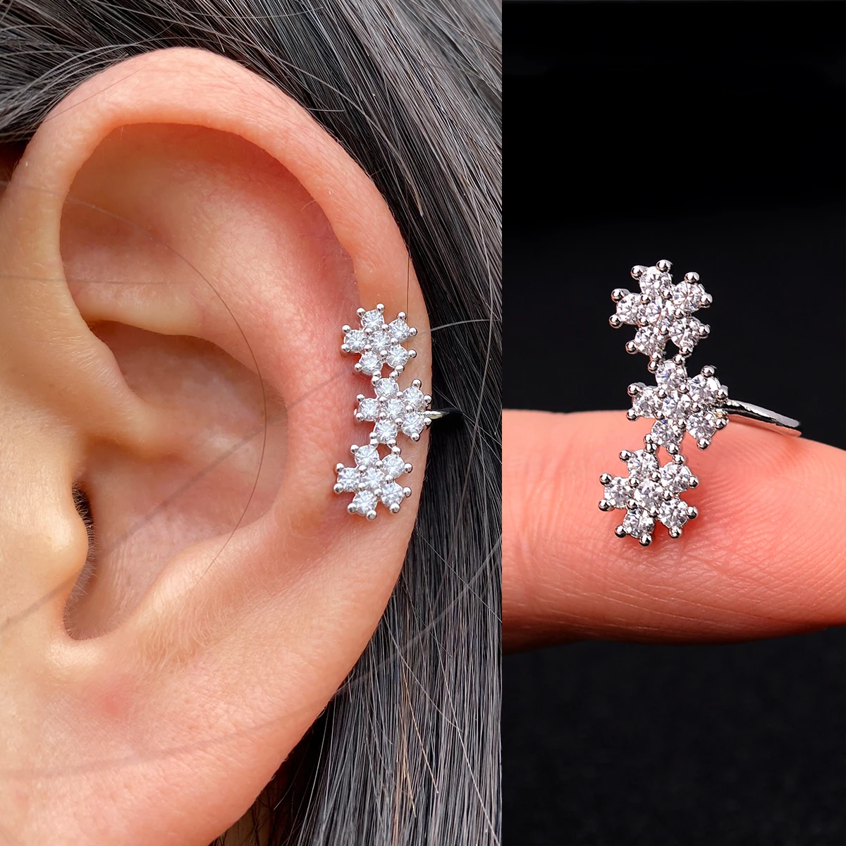 

2022 Simple Star Flower Shape Zircon Ear Cuff Women Charming Crystal Clip on Earrings Earcuff Without Piercing Earrings Jewelry