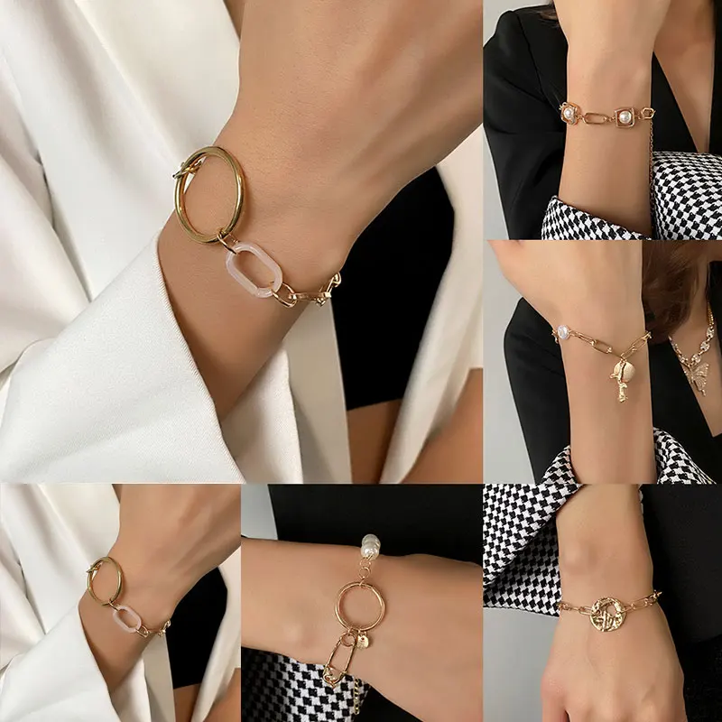 

Simplicity Temperament Bracelet Fashionable Party Jewelry Korean Ins Style Thick Chain All-matched Geometric Bracelet Bangle
