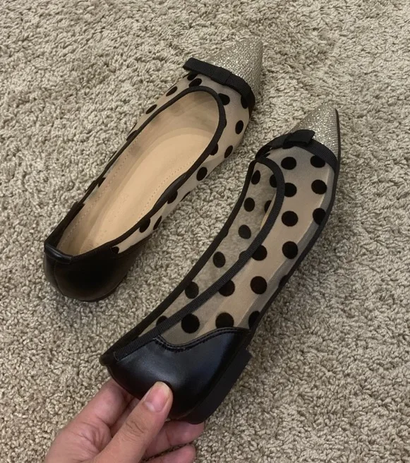 Сетчатая обувь на плоской подошве с бантом женские летние дышащие балетки модные