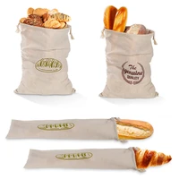 linen bread bags reusable bread storage bag drawstring bag for bread loaf cotton baguette bags kitchen stuff home storage bags