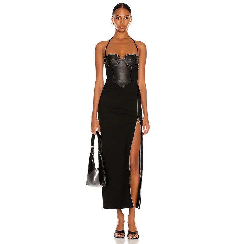 

Women's Dress 2021 Autumn New Hanging Neck Wrapped Chest Tight Elastic Women Long Dresses