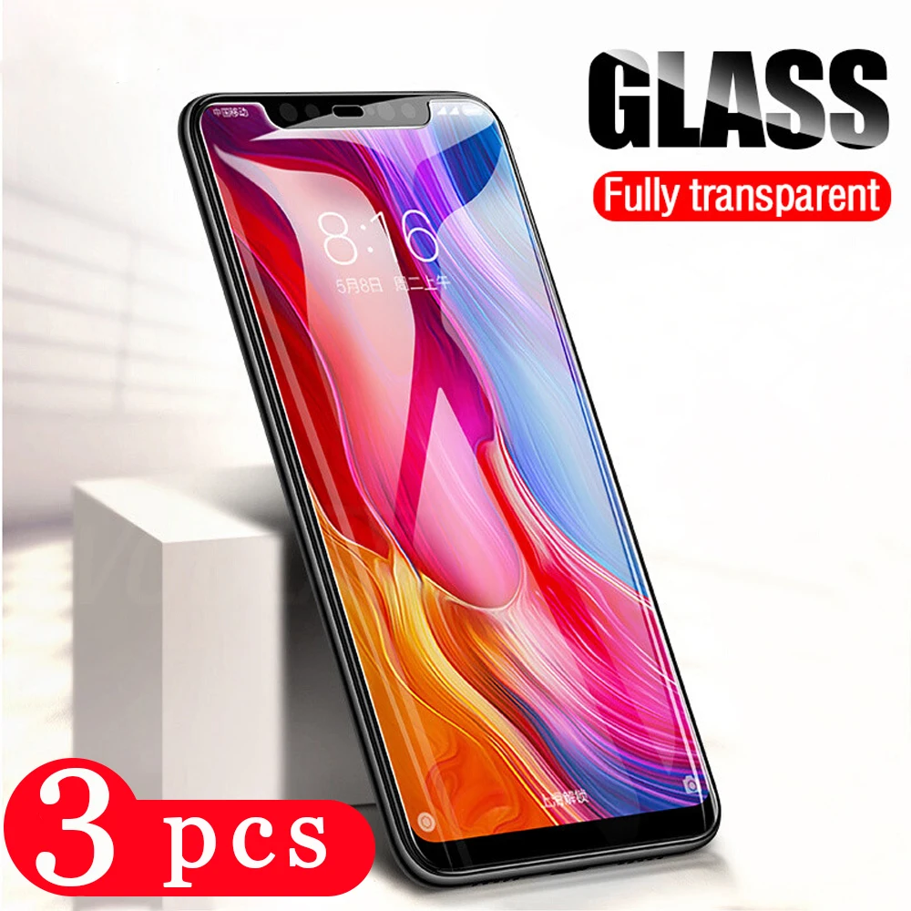 

3Pcs for xiaomi mi 8 lite pro 8 se 6x tempered glass mi play pocophone f1 phone screen protector protective film on the glass