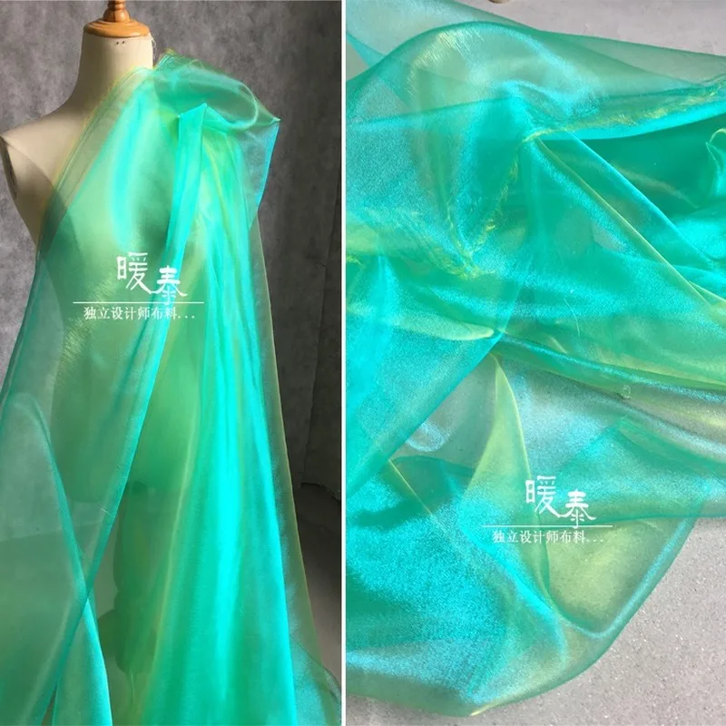 

Lustre Glazed Tulle Fabric Green Gradient DIY Background Decor Veils HANFU Stage Skirts Gown Wedding Dress Designer Fabric