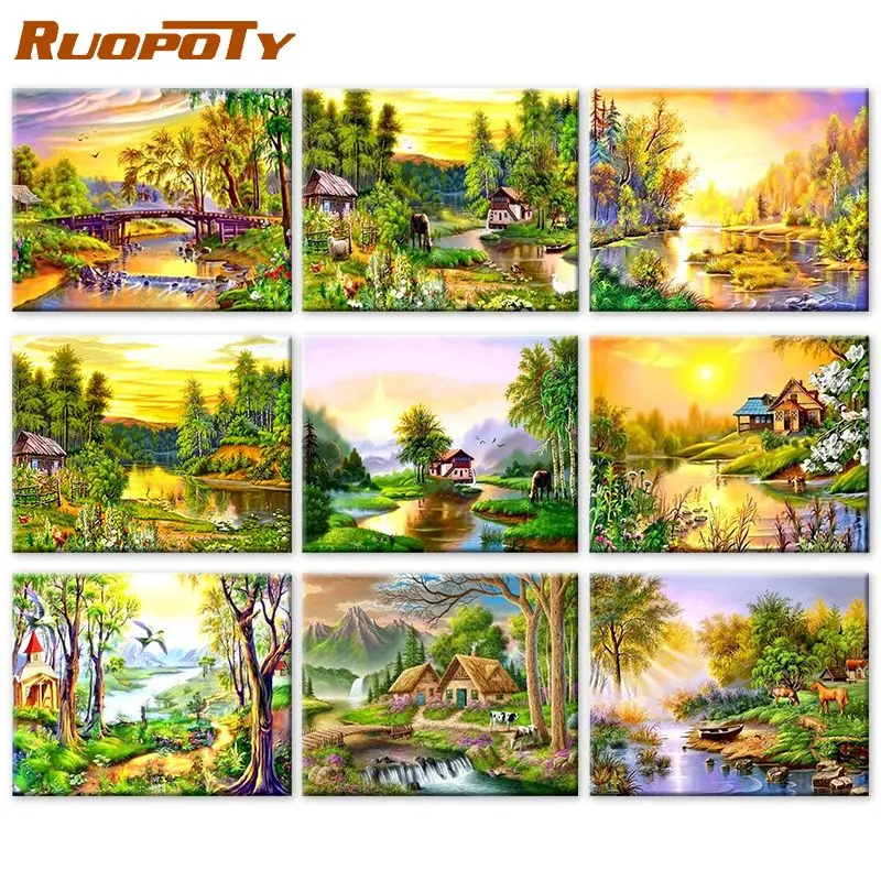 

RUOPOTY Landscape Paints By Numbers Picture Colouring Zero Basis on Canvas Painting Decorative Paintings Crafts Handicraft