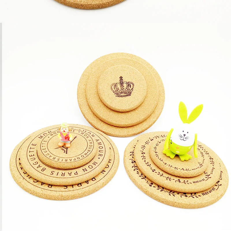 

3Pcs Cork Coaster Placemat Round Wooden Bowl Pot Pad Thicken Edging Heat Insulation Table Mats For Home Kitchen Table Decor Tool