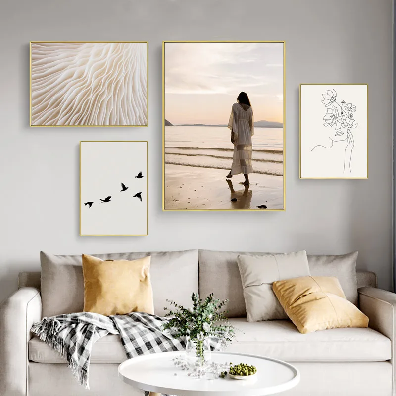 

Абстрактный цветок, Женский постер, Пляжная птица, пейзаж, Современная Картина на холсте, настенный художественный принт, настенные картины...