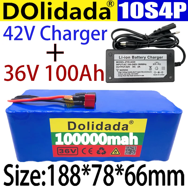 

Batterie 10S4P 36V 100Ah 1000W 100000mAh,Pour Velo Electrique,BMS Integre, 42V 2A Chargeur