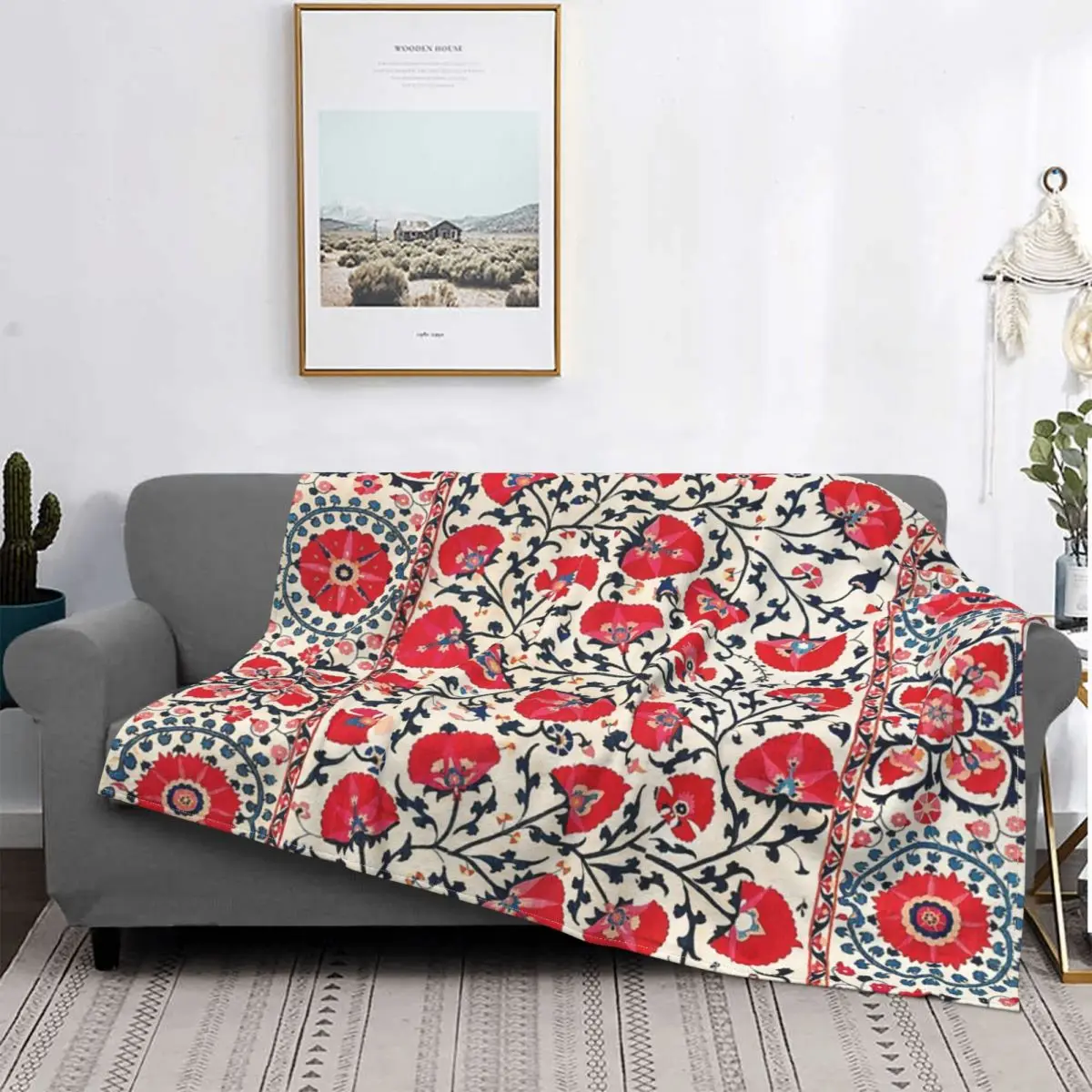 

Shakhrisyabz-Manta Floral de Suzani, cubrecama a cuadros, funda de sofá, manta de muselina, ropa de cama y fundas