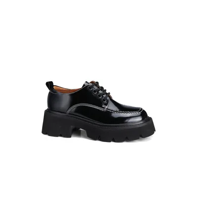 

2022 Spring and autumn new British style lace-up platform loafers black wild fashion retro leather small leather shoes