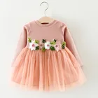 Милое Платье для новорожденных детей, для маленьких девочек, для свадебного торжества, для выпускного вечера платье с длинными рукавами и цветочным рисунком Сетчатое платье для малышей