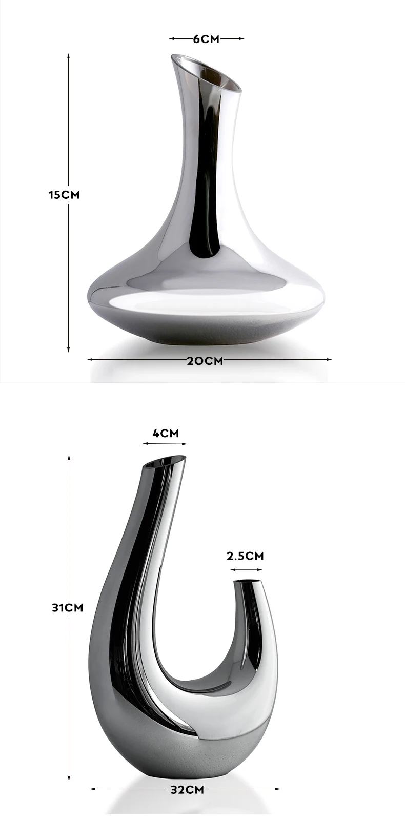 Современная посеребрённая U-образная стеклянная ваза для гостиной Искусство