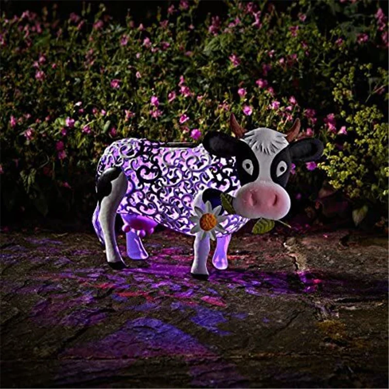 Luz alimentada por energ&iacute;a Solar de vaca con luces LED, escultura de resina de Animal de Metal para jard&iacute;n, decoraci&oacute;n de c&eacute;sped al aire libre, regalo de casa SEC88-3